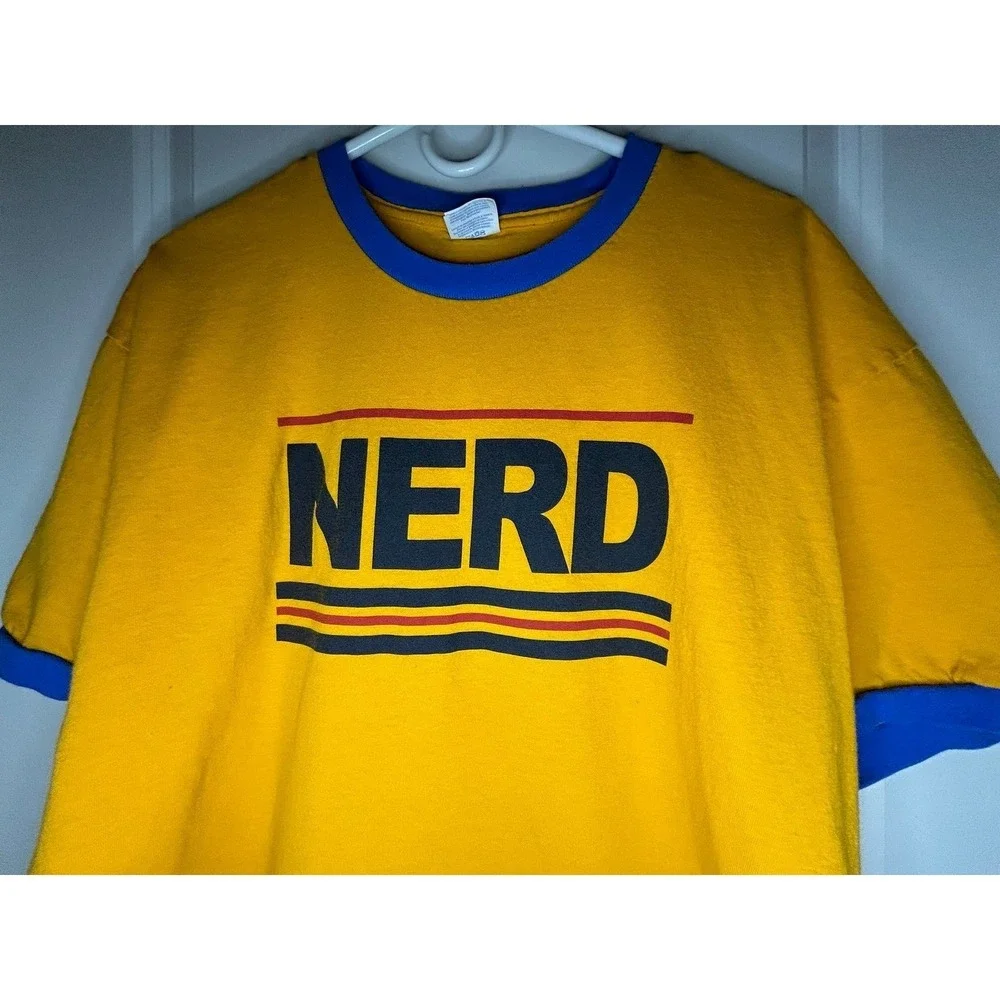 Nerd Graphic Yellow Ringer T-Shirt‎ Sz Mens XL